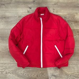 John Galt red puffer jacket
